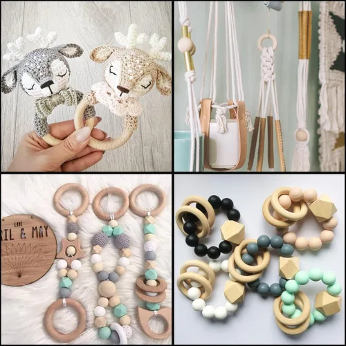 Vista 6 de 12 anillos de madera para manualidades, anillos de madera natural para macramé, anillos de madera sin terminar, anillos de macramé, aros de madera