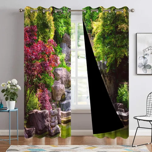 Vista 41 de Cortinas opacas para ventana con vista de cascada, día soleado, amanecer, primavera, paisaje natural, cortinas de ventana con aislamiento térmico