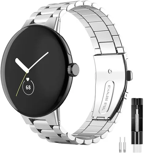 Vista 7 de FitTurn Correas compatibles con Google Pixel Watch 2/Pixel Watch Metal Acero Inoxidable Correa de reloj de repuesto clásico duradero de enlace