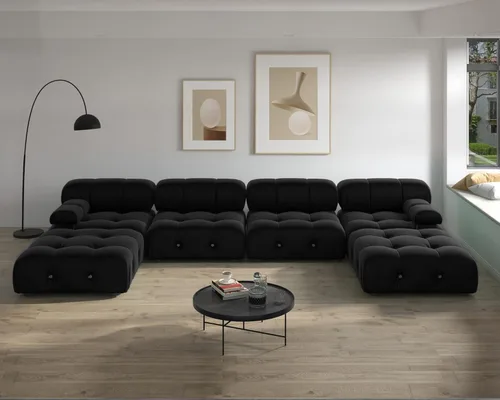 Vista 44 de Sofá modular moderno de terciopelo, sofá modular minimalista en forma de U de 6 plazas con 2 otomanas para sala de estar, oficina, apartamento