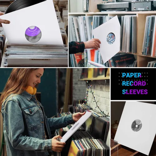Vista 7 de Facmogu 20 fundas interiores de papel blanco de 12 pulgadas y forro de poliéster, cubiertas de disco LP de 3.88 oz/m², fundas de almacenamiento