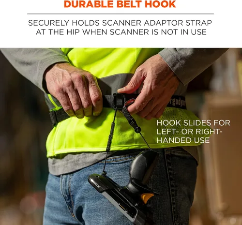 Vista 3 de Ergodyne Squids 3135 - Cinturón escáner de código de barras con gancho, incluye correa de transporte para escáneres de código de barras, negro