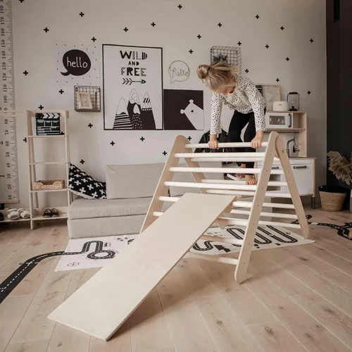 Vista 9 de Triángulo de escalada con rampa, Triángulo de escalada plegable, Gimnasio para bebés, Escalera de escalada, Triángulo plegable, Escalador de bebé