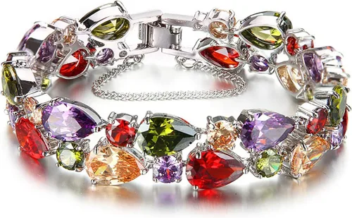 Hermosa Pulseras multicolores para mujer con circonita cúbica, pulseras de tenis, collar, aretes, conjuntos de joyería, joyería nupcial, regalo para