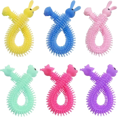 Vista 3 de Paquete de 24 juguetes sensoriales de cuerdas elásticas de Pascua con pollito, ideal para niños y niñas, rellenos de cesta de Pascua, rellenos