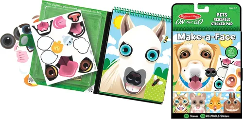 Vista 9 de Melissa & Doug Make-a-Face - Almohadilla adhesiva reutilizable de animales, paquete de 3 (safari, granja, mascotas)