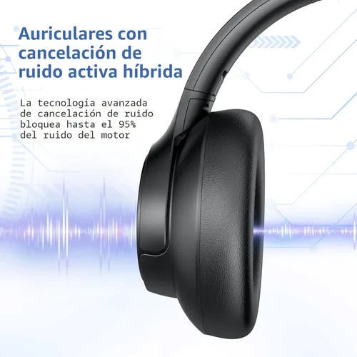 Vista 2 de Eduiosma Auriculares con cancelación activa de ruido, auriculares inalámbricos Bluetooth con micrófono, modo de transparencia, tiempo