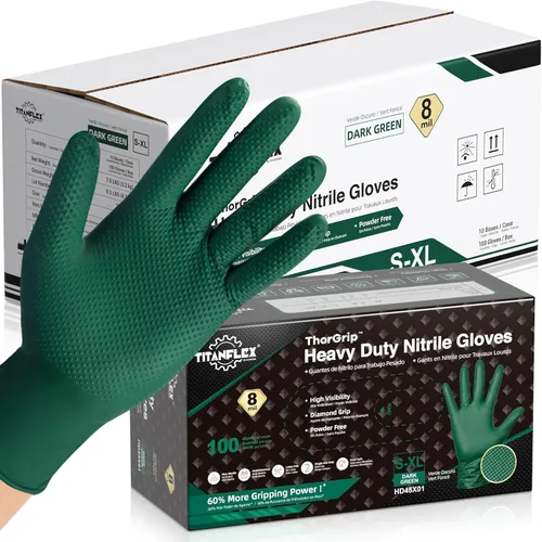 Vista 13 de TitanFlex Heavy Duty Industrial Nitrile Gloves with Raised Diamond Texture, 8-mil, Latex Free (Green/Dark Green/Yellow)