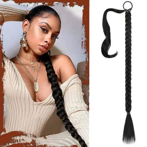 Vista 54 de SOFEIYAN Extensión de cola de caballo trenzada larga con banda elástica y mechón liso envolvente, extensiones de cabello naturales suaves