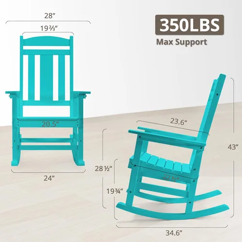 Vista 2 de LUE BONA - Silla mecedora para exteriores, resistente al clima, de plástico HDPS, con capacidad de 350 libras, mecedora de porche de gran