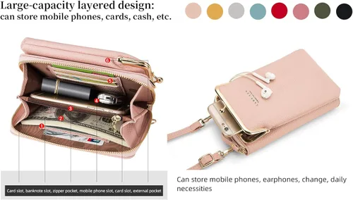 Vista 4 de utuher Bolso para teléfono celular, pequeña bolsa cruzada para teléfono celular, bolsa de hombro para teléfono celular, tarjetero, bolso de mano
