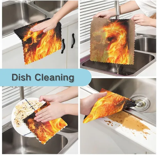 Vista 2 de ALAZA Paños de cocina suecos, 6 paños de cocina de dragón de fuego, paños de limpieza reutilizables, absorbentes, de secado rápido, lavables, paños