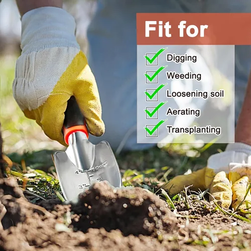 Vista 6 de Paleta de jardín con marca de medición, pala de jardinería resistente, pala de mano con mango ergonómico, pequeñas herramientas de jardín