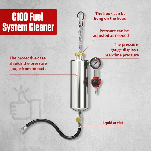 Vista 3 de PLAYOCCAR Kit limpiador de inyector de combustible,Kit de limpieza sin desmontaje del sistema de combustible,1500ML 150PSI Válvula