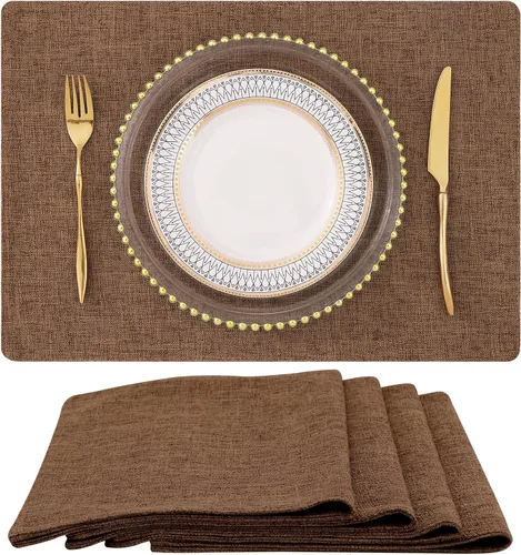 Vista 20 de homing - Juego de 4 manteles individuales de algodón y lino, manteles de tela lavables para mesa de comedor de estilo rústico para interiores y Negro