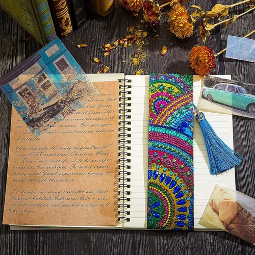 Vista 2 de 6 Pieces 5D Diamond Bookmark DIY Painting Bookmark Floral Beaded Bookmarks Leather Tassel Bookmark for DIY Making Arts Crafts Adults Graduation