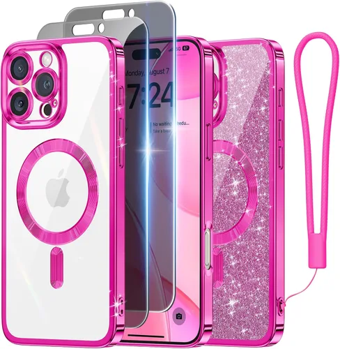 Vista 7 de Meifigno Funda diseñada para iPhone 16 de 6.1 pulgadas, [tarjeta con purpurina y correa de muñeca] [compatible con MagSafe] Protección completa