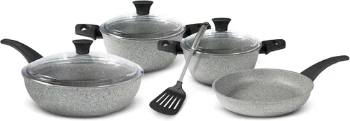 Flonal Pepita Bronze Juego de utensilios de cocina antiadherentes de aluminio forjado de 8 piezas (gris)