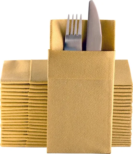 Vista 22 de Servilletas de papel desechables azul bebé con bolsillo incorporado para cubiertos, servilletas de tacto de lino absorbentes para cocina, baño