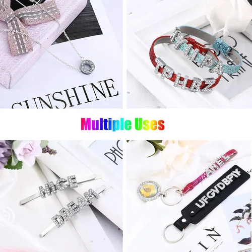 Vista 3 de WILLBOND 104 Pcs Full Rhinestone Letter Charms A-Z 8mm Rhinestone Slider Charms for Crafts Alphabet Letter for DIY Jewelry Making