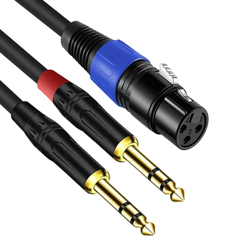 Vista 2 de Cable doble TRS a XLR hembra de 0.250 in para micrófono, mezclador, amplificador, 1.5 pies, cable de audio dual TRS macho a XLR, cable de conexión