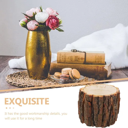 Vista 3 de Cabilock Maceta de madera, maceta rústica pequeña con orificio de drenaje, multiusos para suculentas de interior, 4.7 x 4.7 x 3.9 in