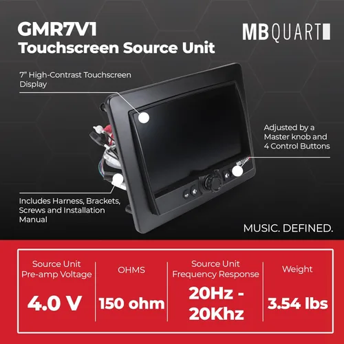 Vista 5 de MB Quart Sistema de audio de doble zona estéreo de coche con pantalla táctil portátil para barco y UTV, negro