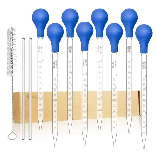 Vista 9 de Pipetas de vidrio con cuentagotas de 0.3 fl oz, pipeta de laboratorio graduada, pipeta líquida (4)