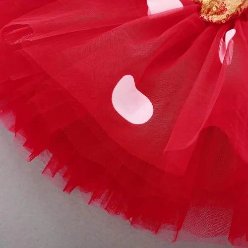 Vista 4 de IBTOM CASTLE Ropa de medio cumpleaños para niñas con diseño de pastel y lunares 1/2 Way to ONE Romper tutú falda diadema princesa, Rojo