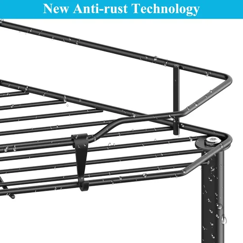 Vista 3 de 4 Tier Floor Standing Corner Shower Caddy Organizer Shelf with Hooks, Bathroom Shelves Stand Rack, Black