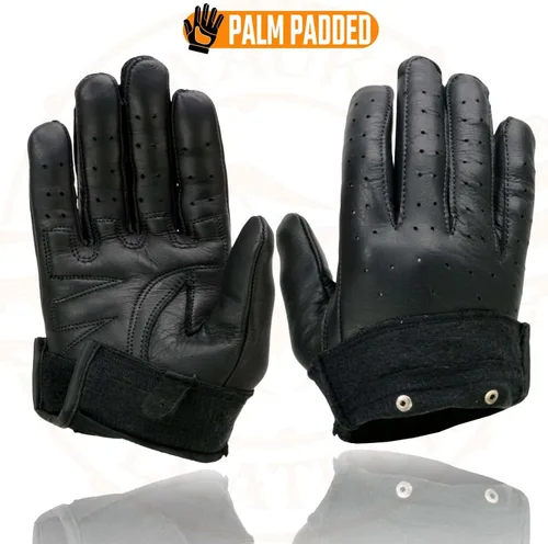 Vista 7 de Milwaukee Leather MG7710 - Guantes de mano para motocicleta de piel perforada negra con trabillas para muñeca