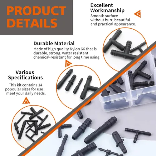 Vista 3 de Surtido de conectores de nailon resistentes al calor de 464.0 °F (460 ℉) para tubos de vacío automotrices, manguera de vacío, kit de camiseta