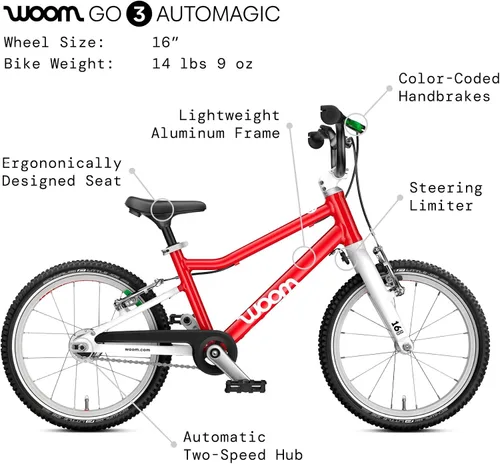 Vista 3 de woom GO 3 & GO 3 AUTOMAGIC Kids Bike, 16 Inch Lightweight, Ages 4-6 Woom Rojo