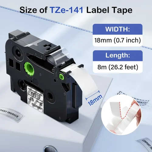 Vista 3 de Labelife - Cinta para etiquetadora de 18 mm, transparente TZe-141, compatible con Brother P Touch TZe TZ, cinta de 18 mm 0.7 laminada, transparente