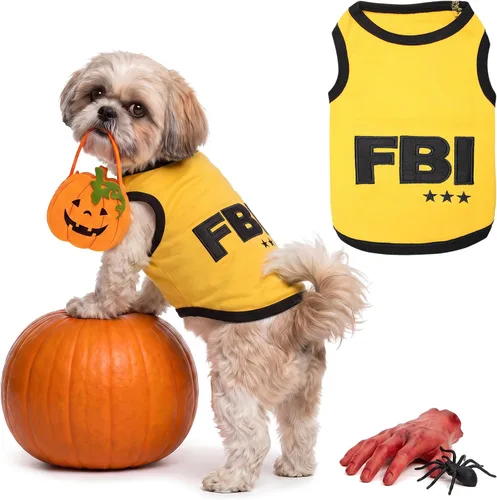 Vista 18 de Camiseta para Perro Parisian Pet - Camiseta Bordada FBI - 100% Algodón, Ropa Transpirable para Perros - Chaleco para Mascotas Sin Mangas - Camisas