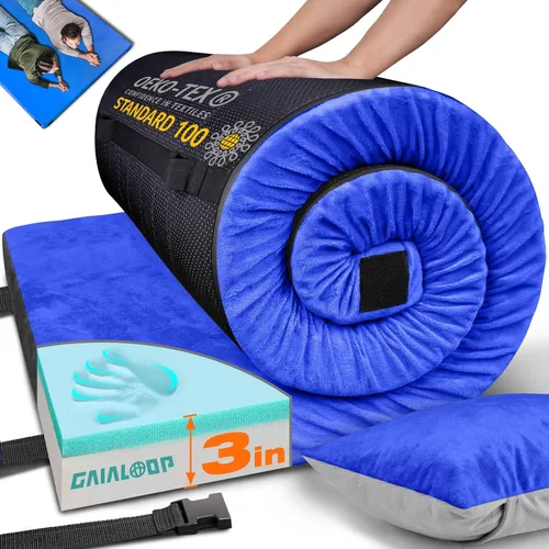 Vista 18 de GAIALOOP Colchón de Espuma Viscoelástica de 3 Pulgadas para Acampar, Almohadilla de Dormir de Doble Capa Gruesa para Coche, Tienda, Cama