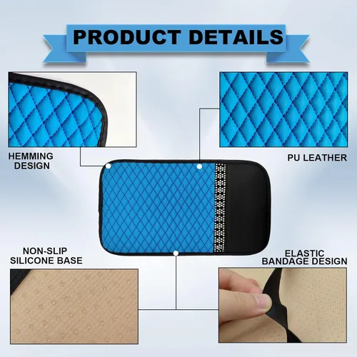 Vista 3 de Funda de cuero brillante para consola central de automóvil, protector de consola central de automóvil, alfombrilla de almacenamiento para Azul
