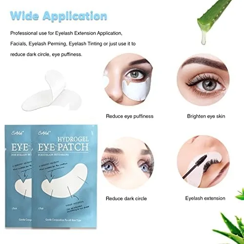Vista 3 de C. ARTIST Kit de 100 pares de almohadillas de gel de extensión de pestañas 100% naturales en forma de V, parches de hidrogel para ojos con colágeno