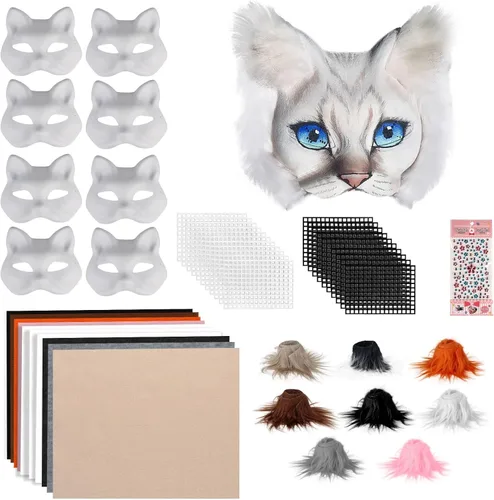 Giftota Kit de máscaras de gato para bricolaje, juego de máscaras therianas en blanco, máscara de zorro de animales para Navidad, Halloween Kit de
