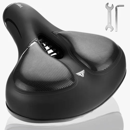 Vista 6 de Cómodo sillín de bicicleta de gel, ancho, acolchado de espuma viscoelástica, ajuste universal para hombres y mujeres, asiento de bicicleta