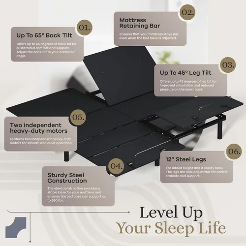 Vista 6 de Sven & Son Essential - Base de cama ajustable tamaño king dividido + colchón de espuma viscoelástica de gel frío de 12 pulgadas, inalámbrica, fácil