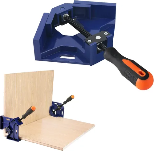 Vista 2 de Abrazadera de esquina – Abrazadera de ángulo recto de 90 grados – Aleación de aluminio resistente de un solo mango por DMNI (4, azul)