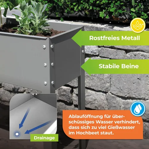 Vista 4 de Bio Green Freising-L - Cama de jardín elevada de metal con drenaje Pequeña maceta galvanizada y con recubrimiento de polvo para exteriores