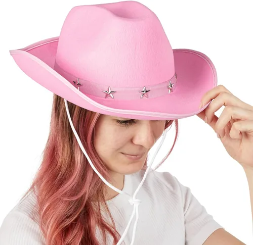 Vista 3 de Sombrero de vaquera de fieltro para mujeres y hombres, accesorios de disfraz (14.8 x 10.6 x 5.9 pulgadas)
