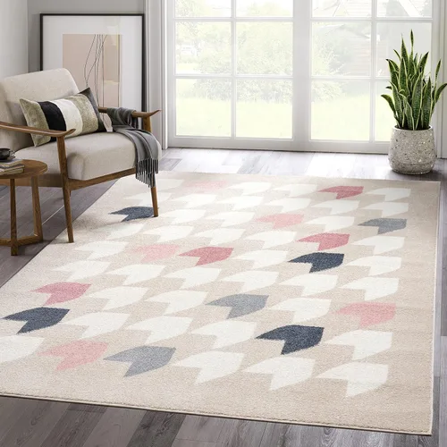 Abani Rugs - Alfombra contemporánea crema y rosa de 4 pies x 6 pies