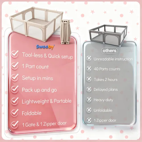 Vista 7 de Sweeby Corralito para bebés, puerta plegable de 59 x 59 pulgadas para bebés y niños pequeños, extra grande con puerta de juego para valla