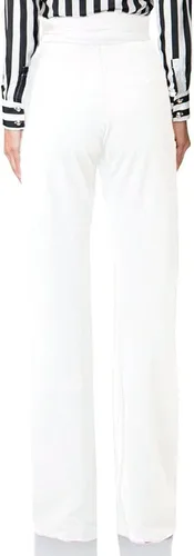 Vista 3 de Lucuna Pantalones largos elásticos de cintura alta para mujer, corte holgado, corte de bota, para oficina, trabajo con cinturón