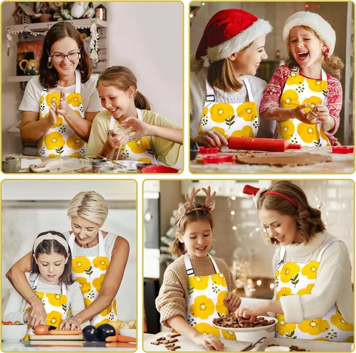 Vista 7 de Homgaty Mommy and Me Apron Set, 2PCS Matching Aprons for Kids and Adults with Pocket, Adjustable Cute Kids Apron for Backing