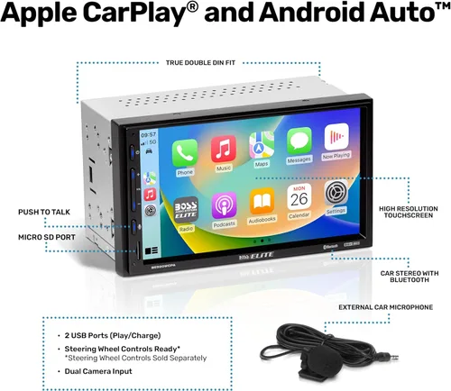 Vista 2 de BOSS Audio Systems Elite BE920WCPA - Estéreo para automóvil – Pantalla de 7 pulgadas, unidad principal inalámbrica Apple CarPlay y Android Auto