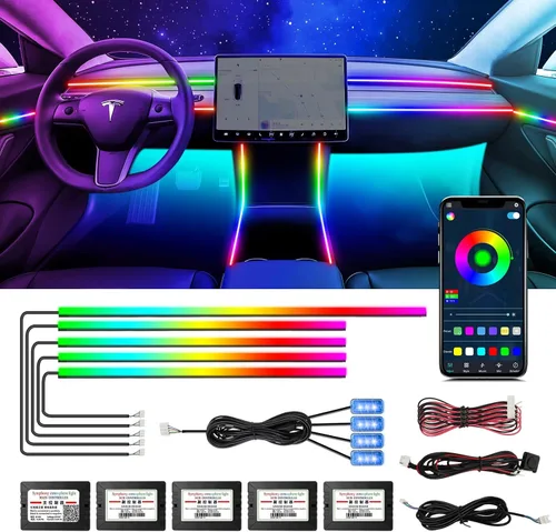 Vista 28 de Nueva versión Dreamcolor Luces de interior de coche acrílicas 18 en 1 RGB Kit de iluminación ambiental para coche APP Control Sistema de control por